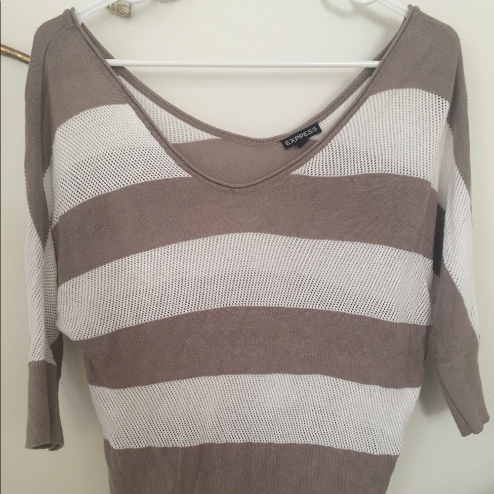 Express beige white stripe sweater open knit